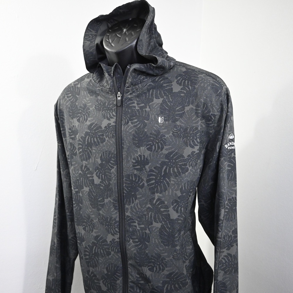 Bandon Dunes Linksoul Full Zip Hoodie Mens Medium Gray Golf Leaf Print Coconut - Picture 3 of 14